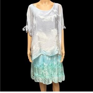 Belle France Ombre Silk Overlay Dress High Low Jersey Tank Lace Ruffle Tunic,